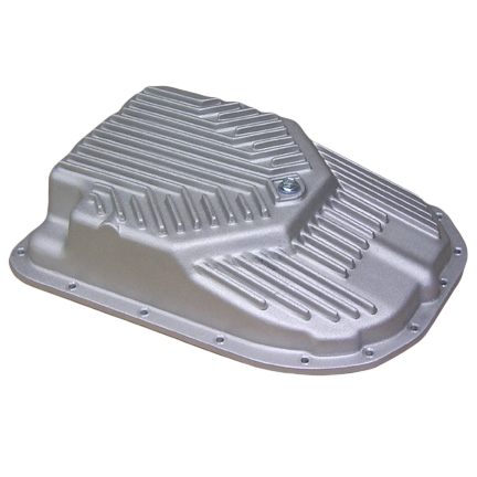 Transmission pan with drain plug for 4L80E